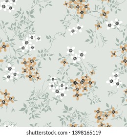 small flowers with leaves pattern on green background