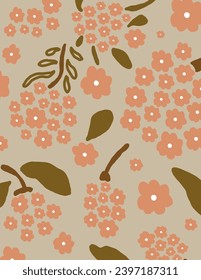 Flores pequeñas y hojas patrones sobre fondo verde para banner web, presentación de negocios, paquete de marca, impresión de tela, papel tapiz, publicación en medios sociales, doodle, notas, portadas de libros, decoración de paredes.