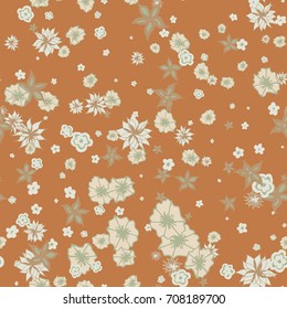 Small Flowers. Light Retro Pattern. Seamless Calico Print. Faded Flowers in Vintage Style. Liberty Rustic Pattern for Chintz, Textile, Feminine Fabric, Wallpaper