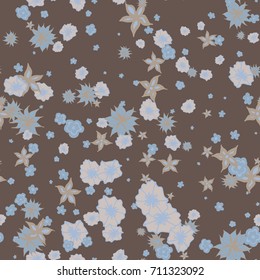 Small Flowers. Light Retro Pattern. Seamless Calico Print. Faded Flowers in Vintage Style. Liberty Rustic Pattern for Chintz, Textile, Feminine Fabric, Wallpaper