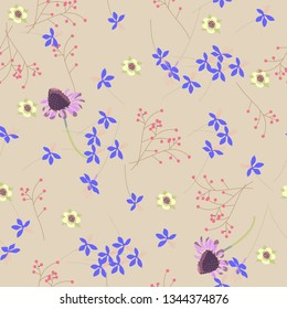 Small flowers on a beige background seamless pattern