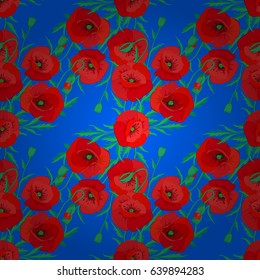 Small flowers on blue backdrop. The elegant template for fashion prints. Spring vector floral background. Cute seamless pattern in small multicolored poppy flowers.