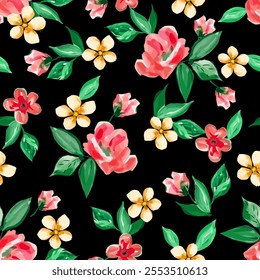 small flowers on a dark  background. seamless floral wallpaper design.