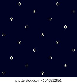 Small flowers on a indigo background.  Vector all over floral ornament. Simple geometric pattern. Printing block for scrap paper, cloth fabric, home textile. Seamless dot design.