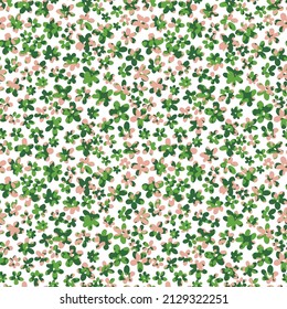 Small Flowers on White Background. Light Retro Pattern. Calico Print. Faded green Flowers in Vintage Style. Liberty Rustic Pattern for Chintz, Textile, Feminine Fabric, Wallpaper