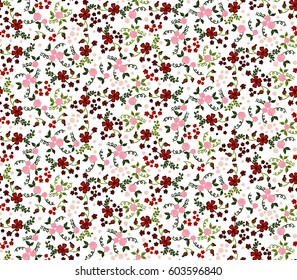 Small Flowers on White Background. Retro Calico Print. Faded Flowers in Vintage Style. Liberty Rustic Pattern for Chintz, Textile