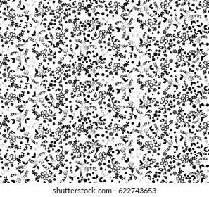 Small Flowers on White Background. Light Retro Pattern. Calico Print. Faded Flowers in Vintage Style. Liberty Rustic Pattern for Chintz, Textile, Feminine Fabric, Wallpaper