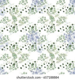 Small Flowers on White Background. Light Retro Pattern. Seamless Calico Print. Faded Flowers in Vintage Style. Liberty Rustic Pattern for Chintz, Textile, Feminine Fabric, Wallpaper