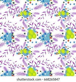 Small Flowers on White Background. Light Retro Pattern. Seamless Calico Print. Faded Flowers in Vintage Style. Liberty Rustic Pattern for Chintz, Textile, Feminine Fabric, Wallpaper