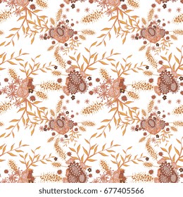 Small Flowers on White Background. Light Retro Pattern. Seamless Calico Print. Faded Flowers in Vintage Style. Liberty Rustic Pattern for Chintz, Textile, Feminine Fabric, Wallpaper