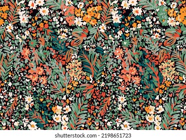 Small flowers pattern. Plant background for fashion, tapestries, prints. Modern floral design perfect for fashion and decoration