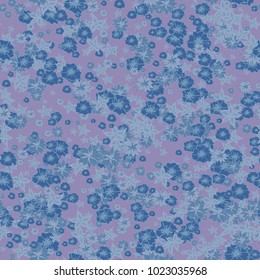 Small Flowers. Pattern for Print. Trendy Floral Rapport for Textile, Fabric, Paper. Little Flowers in Vintage Faded Colors. Small Pattern with Hand Drawn Elements. Vector Autumn Background