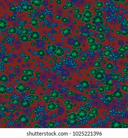 Small Flowers. Pattern for Print. Trendy Floral Rapport for Textile, Fabric, Paper. Little Flowers in Vintage Faded Colors. Small Pattern with Hand Drawn Elements. Vector Autumn Background