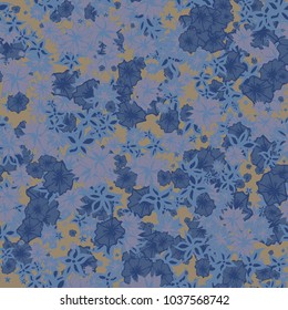 Small Flowers. Pattern for Print. Trendy Floral Rapport for Textile, Fabric, Paper. Little Flowers in Vintage Faded Colors. Small Pattern with Hand Drawn Elements. Vector Autumn Background