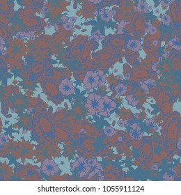 Small Flowers. Pattern for Print. Trendy Floral Rapport for Textile, Fabric, Paper. Little Flowers in Vintage Faded Colors. Small Pattern with Hand Drawn Elements. Vector Autumn Background