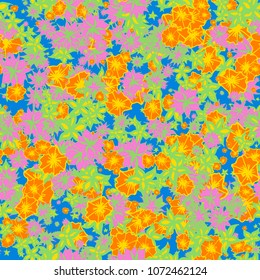 Small Flowers. Pattern for Print. Trendy Floral Rapport for Textile, Fabric, Paper. Little Flowers in Vintage Faded Colors. Small Pattern with Hand Drawn Elements. Vector Autumn Background