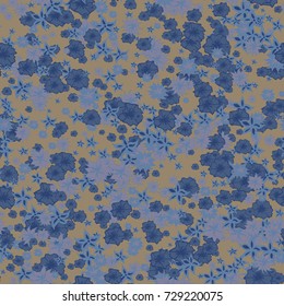 Small Flowers. Pattern for Print. Trendy Floral Rapport for Textile, Fabric, Paper. Little Flowers in Vintage Faded Colors. Small Pattern with Hand Drawn Elements. Vector Autumn Background