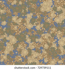 Small Flowers. Pattern for Print. Trendy Floral Rapport for Textile, Fabric, Paper. Little Flowers in Vintage Faded Colors. Small Pattern with Hand Drawn Elements. Vector Autumn Background