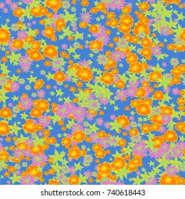 Small Flowers. Pattern for Print. Trendy Floral Rapport for Textile, Fabric, Paper. Little Flowers in Vintage Faded Colors. Small Pattern with Hand Drawn Elements. Vector Autumn Background