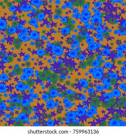 Small Flowers. Pattern for Print. Trendy Floral Rapport for Textile, Fabric, Paper. Little Flowers in Vintage Faded Colors. Small Pattern with Hand Drawn Elements. Vector Autumn Background