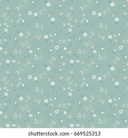 Small flowers pattern. Seamless floral background for wrapping, textile, wallpaper. Soft tile. Vector flourish texture. Cotton design. 
