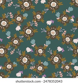 Small flowers pattern with watercolor look. Plant background for fashion, tapestries, prints. Modern floral design perfect for fashion and decoration