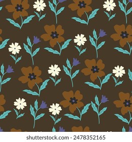 Small flowers pattern with watercolor look. Plant background for fashion, tapestries, prints. Modern floral design perfect for fashion and decoration