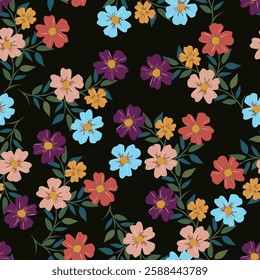 Small flowers pattern with watercolor look. Plant background for fashion, tapestries, prints. Modern floral design perfect for fashion and decoration
