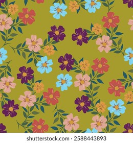 Small flowers pattern with watercolor look. Plant background for fashion, tapestries, prints. Modern floral design perfect for fashion and decoration