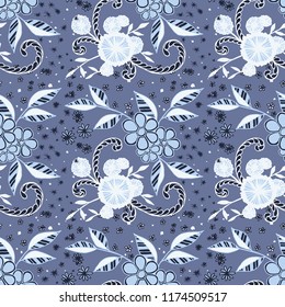 Small Flowers. Seamless Pattern in Country Style. Spring Floral Texture with Hand Drawn Doodles. Small Natural Rapport for Fabric, Cloth, Paper. Vector Seamless Background with Wild Flowers.