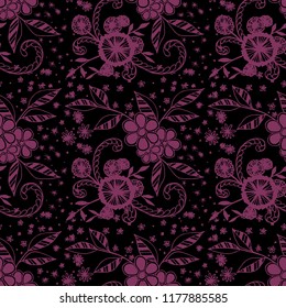 Small Flowers. Seamless Pattern in Country Style. Spring Floral Texture with Hand Drawn Doodles. Small Natural Rapport for Dress, Print, Paper. Vector Seamless Background with Wild Flowers.