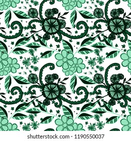 Small Flowers. Seamless Pattern in Country Style. Autumn Floral Texture with Hand Drawn Doodles. Small Natural Rapport for Fabric, Cloth, Textile. Vector Seamless Background with Wild Flowers.