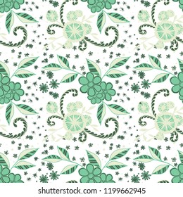 Small Flowers. Seamless Pattern in Country Style. Spring Floral Texture with Hand Drawn Doodles. Small Natural Rapport for Dress, Cloth, Paper. Vector Seamless Background with Wild Flowers.