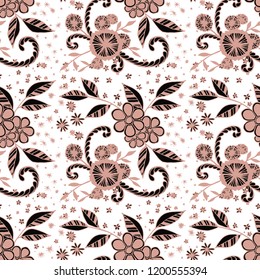 Small Flowers. Seamless Pattern in Country Style. Autumn Floral Texture with Hand Drawn Doodles. Small Natural Rapport for Fabric, Cloth, Paper. Vector Seamless Background with Wild Flowers.
