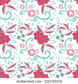 Small Flowers. Seamless Pattern in Country Style. Autumn Floral Texture with Hand Drawn Doodles. Small Natural Rapport for Print, Cotton, Calico. Vector Seamless Background with Wild Flowers.