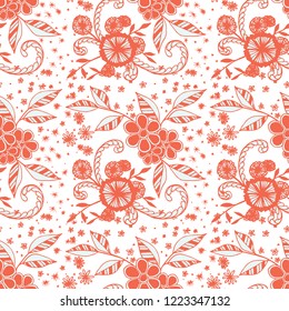 Small Flowers. Seamless Pattern in Country Style. Summer Floral Texture with Hand Drawn Doodles. Small Natural Rapport for Dress, Cloth, Paper. Vector Seamless Background with Wild Flowers.