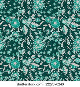 Small Flowers. Seamless Pattern in Country Style. Summer Floral Texture with Hand Drawn Doodle Blossoms, Leaves and Buds. Small Natural Rapport for Fabric, Linen, Textile. Vector Zentangle.