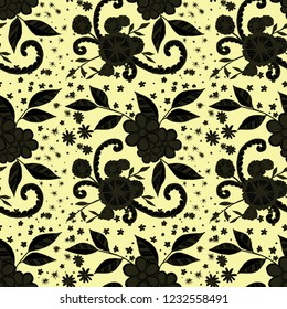 Small Flowers. Seamless Pattern in Country Style. Spring Floral Texture with Hand Drawn Doodles. Small Natural Rapport for Chintz, Linen, Textile. Vector Seamless Background with Wild Flowers.