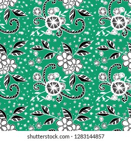 Small Flowers. Seamless Pattern in Country Style. Autumn Floral Texture with Hand Drawn Doodles. Small Natural Rapport for Chintz, Linen, Calico. Vector Seamless Background with Wild Flowers.