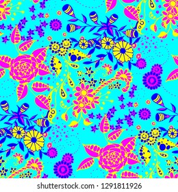 Small Flowers. Seamless Pattern in Country Style. Spring Floral Texture with Hand Drawn Doodle Blossoms, Leaves and Buds. Small Natural Rapport for Print, Cotton, Calico. Vector.