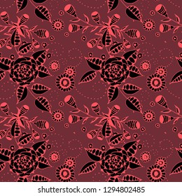Small Flowers. Seamless Pattern in Country Style. Spring Floral Texture with Hand Drawn Doodle Blossoms, Leaves and Buds. Small Natural Rapport for Dress, Print, Paper. Vector.
