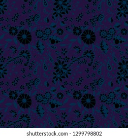 Small Flowers. Seamless Pattern in Country Style. Autumn Floral Texture with Hand Drawn Doodle Blossoms, Leaves and Buds. Small Natural Rapport for Fabric, Linen, Textile. Vector Zentangle.