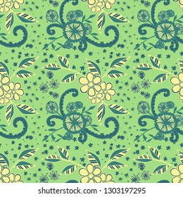 Small Flowers. Seamless Pattern in Country Style. Autumn Floral Texture with Hand Drawn Doodles. Small Natural for Fabric, Cloth, Textile. Vector Seamless Background with Wild Flowers.