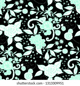 Small Flowers. Seamless Pattern in Country Style. Spring Floral Texture with Hand Drawn Doodle Blossoms, Leaves and Buds. Small Natural Rapport for Print, Cotton, Calico. Vector.