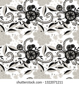 Small Flowers. Seamless Pattern in Country Style. Summer Floral Texture with Hand Drawn Doodles. Small Natural Rapport for Chintz, Cotton, Calico. Vector Seamless Background with Wild Flowers.