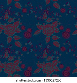 Small Flowers. Seamless Pattern in Country Style. Summer Floral Texture with Hand Drawn Doodle Blossoms, Leaves and Buds. Small Natural Rapport for Print, Cotton, Calico. Vector.