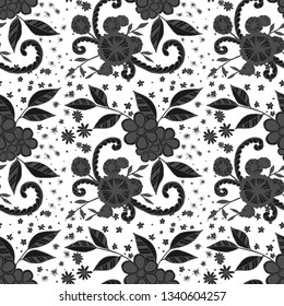 Small Flowers. Seamless Pattern in Country Style. Autumn Floral Texture with Hand Drawn Doodles. Small Natural Rapport for Fabric, Cloth, Paper. Vector Seamless Background with Wild Flowers.