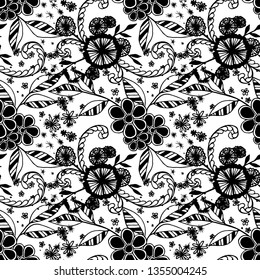 Small Flowers. Seamless Pattern in Country Style. Autumn Floral Texture with Hand Drawn Doodles. Small Natural Rapport for Chintz, Cotton, Calico. Vector Seamless Background with Wild Flowers.