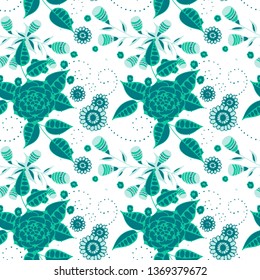 Small Flowers. Seamless Pattern in Country Style. Summer Floral Texture with Hand Drawn Doodle Blossoms, Leaves and Buds. Small Natural Rapport for Dress, Print, Cotton. Vector.