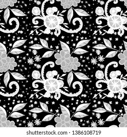 Small Flowers. Seamless Pattern in Country Style. Spring Floral Texture with Hand Drawn Doodles. Small Natural Rapport for Chintz, Linen, Calico. Vector Seamless Background with Wild Flowers.